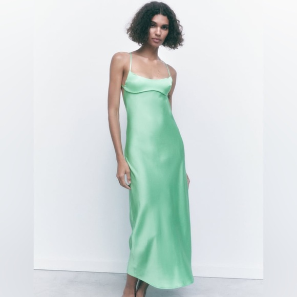 Zara SATIN EFFECT MIDI DRESS - Picture 7 of 13